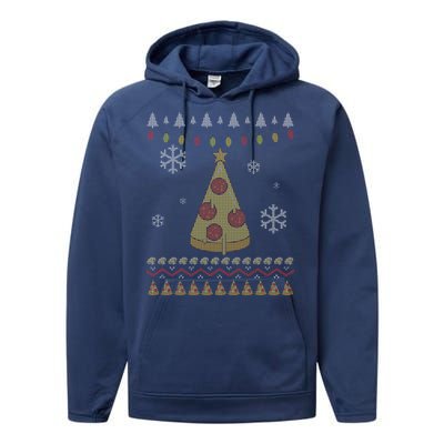 Pizza Christmas Tree Ugly Performance Fleece Hoodie