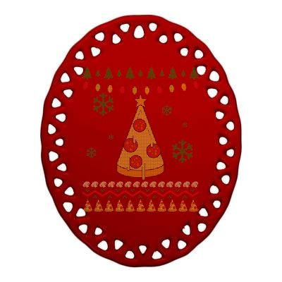 Pizza Christmas Tree Ugly Ceramic Oval Ornament