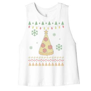 Pizza Christmas Tree Ugly Women's Racerback Cropped Tank