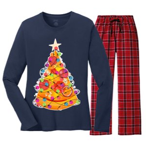 Pizza Crustmas Tree Women's Long Sleeve Flannel Pajama Set 