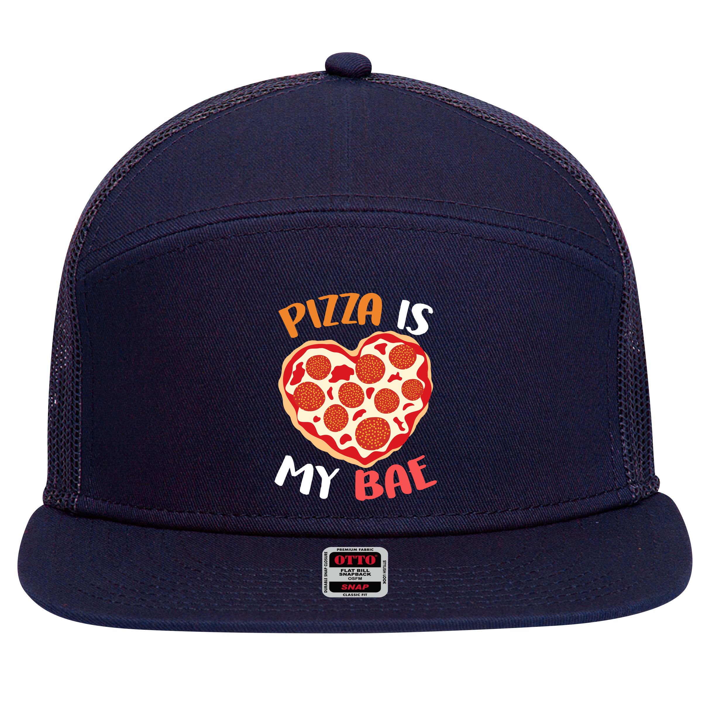Pizza is My Bae Funny Valentines Day 7 Panel Mesh Trucker Snapback Hat