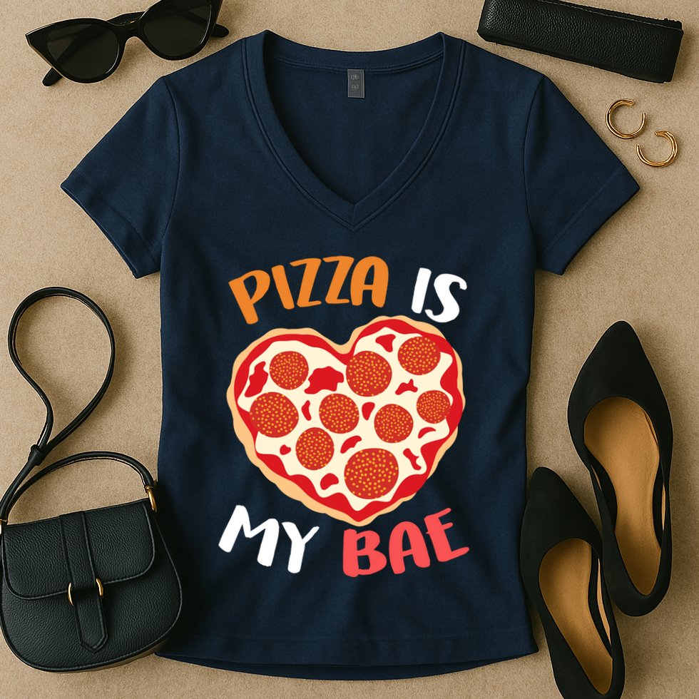 Pizza is My Bae Funny Valentines Day Women's V-Neck T-Shirt