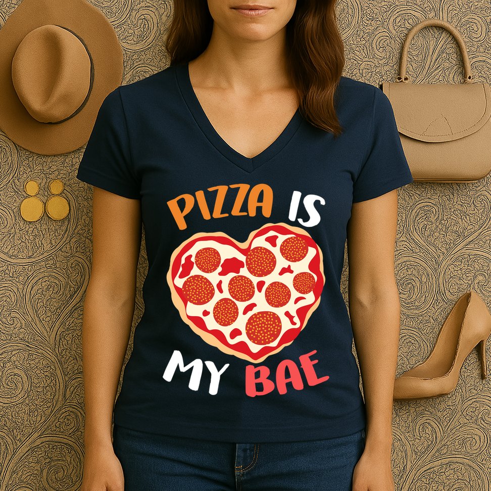 Pizza is My Bae Funny Valentines Day Women's V-Neck T-Shirt