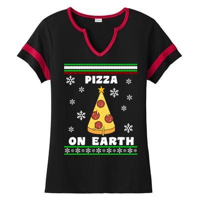 Pizza On Earth Ugly Christmas Ladies Halftime Notch Neck Tee