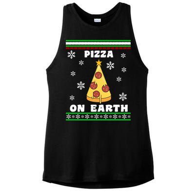 Pizza On Earth Ugly Christmas Ladies PosiCharge Tri-Blend Wicking Tank