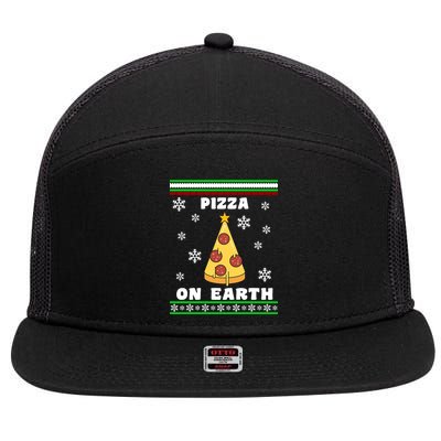 Pizza On Earth Ugly Christmas 7 Panel Mesh Trucker Snapback Hat