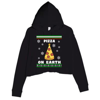 Pizza On Earth Ugly Christmas Crop Fleece Hoodie