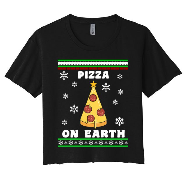 Pizza On Earth Ugly Christmas Women's Crop Top Tee