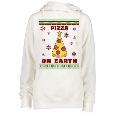 Pizza On Earth Ugly Christmas Womens Funnel Neck Pullover Hood