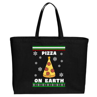 Pizza On Earth Ugly Christmas Cotton Canvas Jumbo Tote