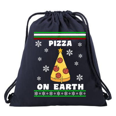 Pizza On Earth Ugly Christmas Drawstring Bag