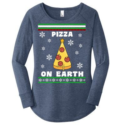 Pizza On Earth Ugly Christmas Women's Perfect Tri Tunic Long Sleeve Shirt