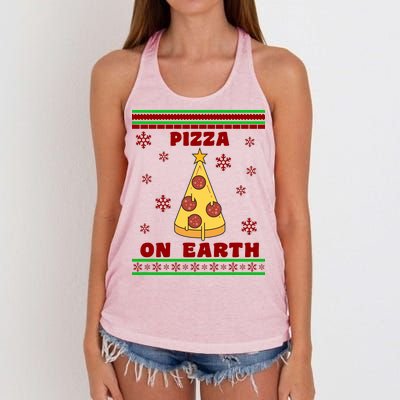 Pizza On Earth Ugly Christmas Women's Knotted Racerback Tank