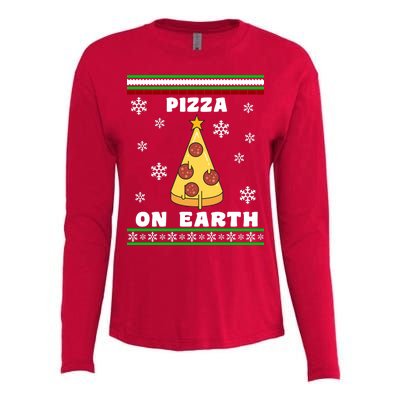 Pizza On Earth Ugly Christmas Womens Cotton Relaxed Long Sleeve T-Shirt