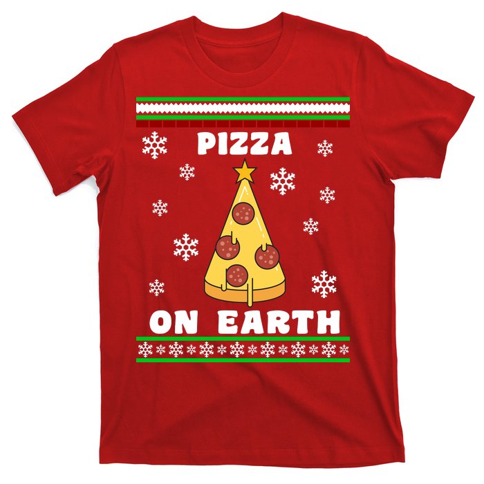 Pizza On Earth Ugly Christmas T-Shirt