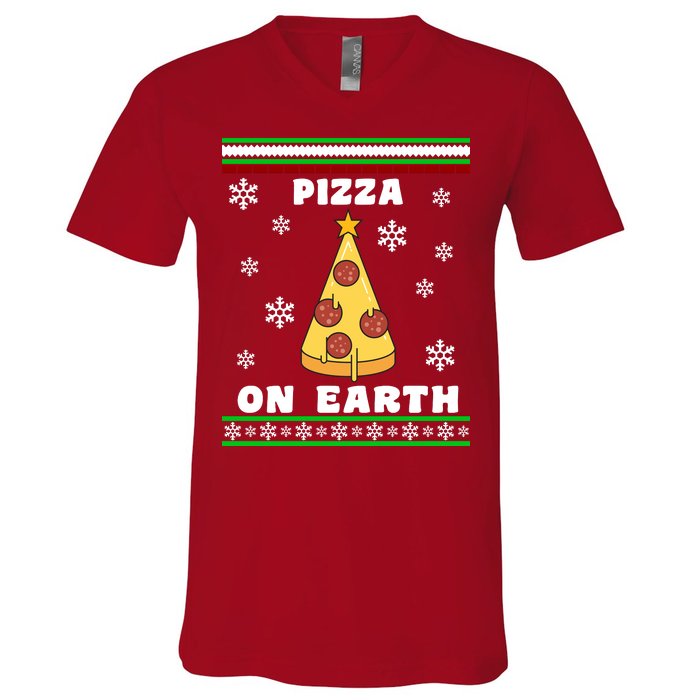 Pizza On Earth Ugly Christmas V-Neck T-Shirt