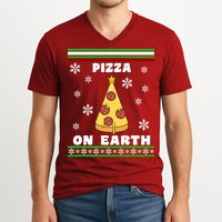 Pizza On Earth Ugly Christmas V-Neck T-Shirt