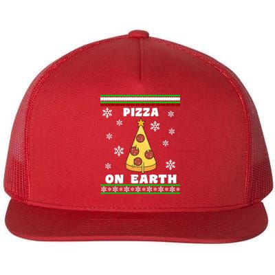 Pizza On Earth Ugly Christmas Flat Bill Trucker Hat