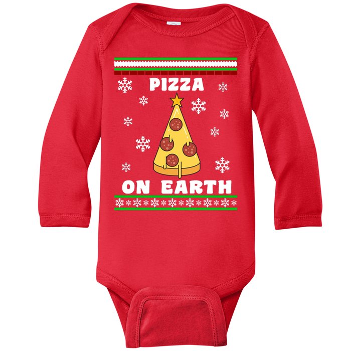 Pizza On Earth Ugly Christmas Baby Long Sleeve Bodysuit