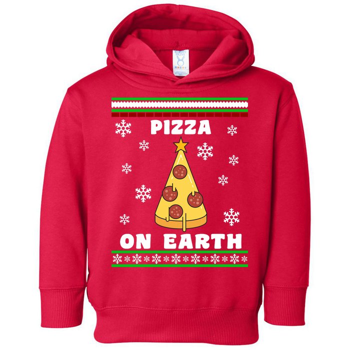 Pizza On Earth Ugly Christmas Toddler Hoodie