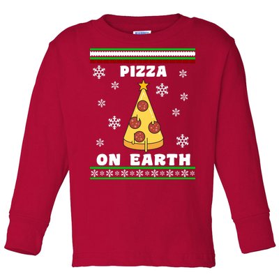 Pizza On Earth Ugly Christmas Toddler Long Sleeve Shirt