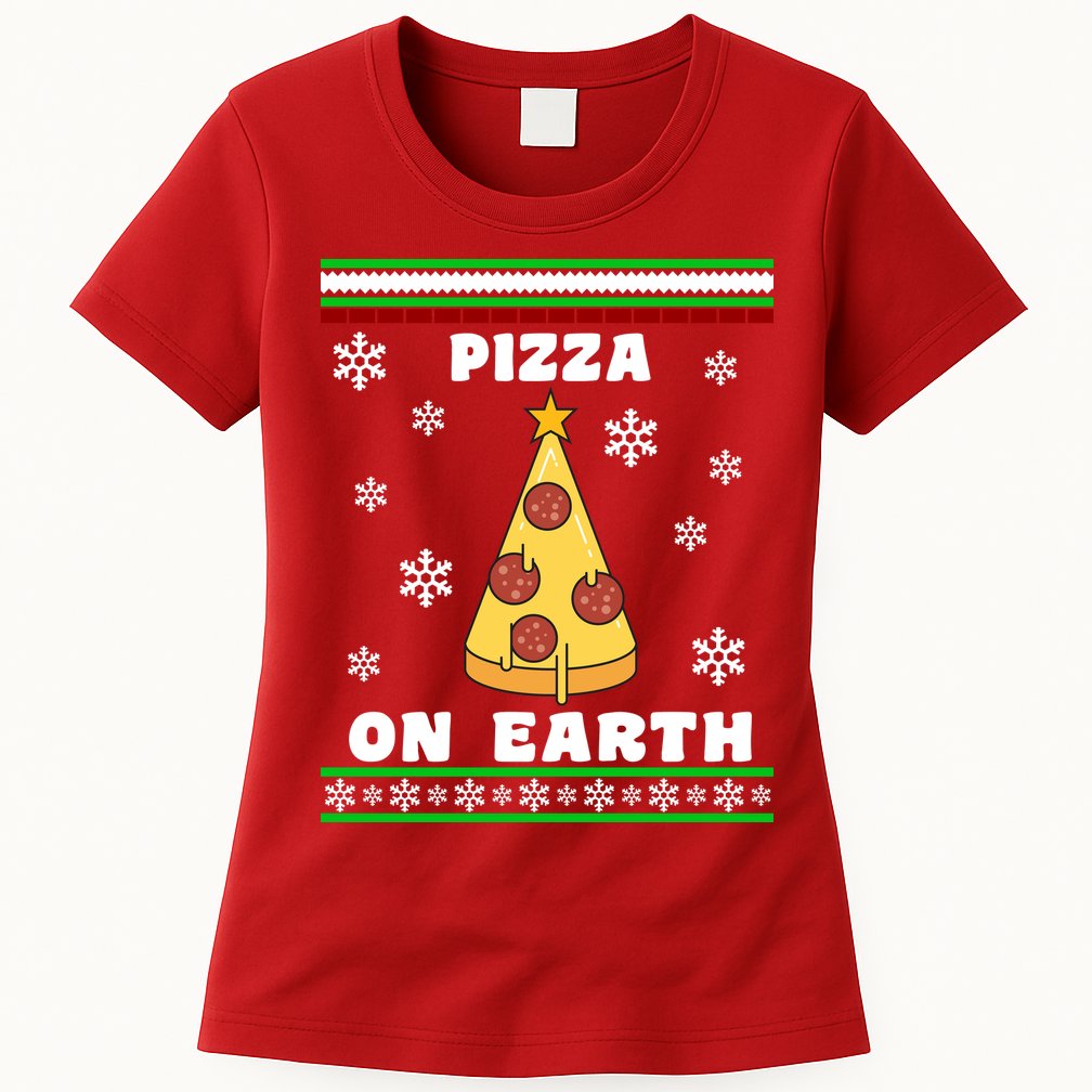 Pizza On Earth Ugly Christmas Womens T-Shirt