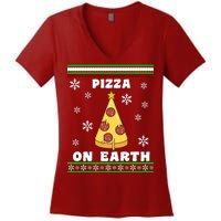 Pizza On Earth Ugly Christmas Women's V-Neck T-Shirt