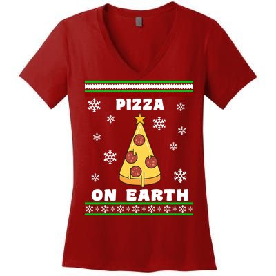 Pizza On Earth Ugly Christmas Women's V-Neck T-Shirt