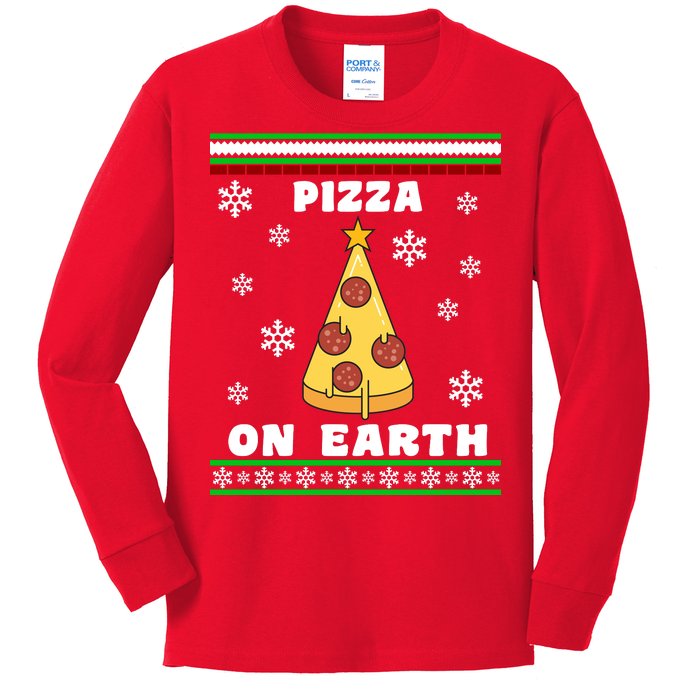 Pizza On Earth Ugly Christmas Kids Long Sleeve Shirt