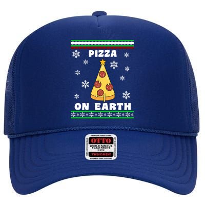 Pizza On Earth Ugly Christmas High Crown Mesh Back Trucker Hat