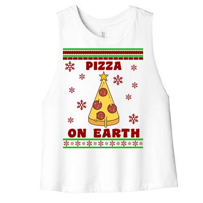 Pizza On Earth Ugly Christmas Women's Racerback Cropped Tank