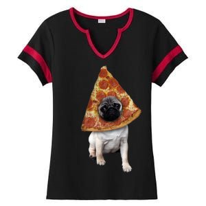 Pizza Pug Dog Ladies Halftime Notch Neck Tee