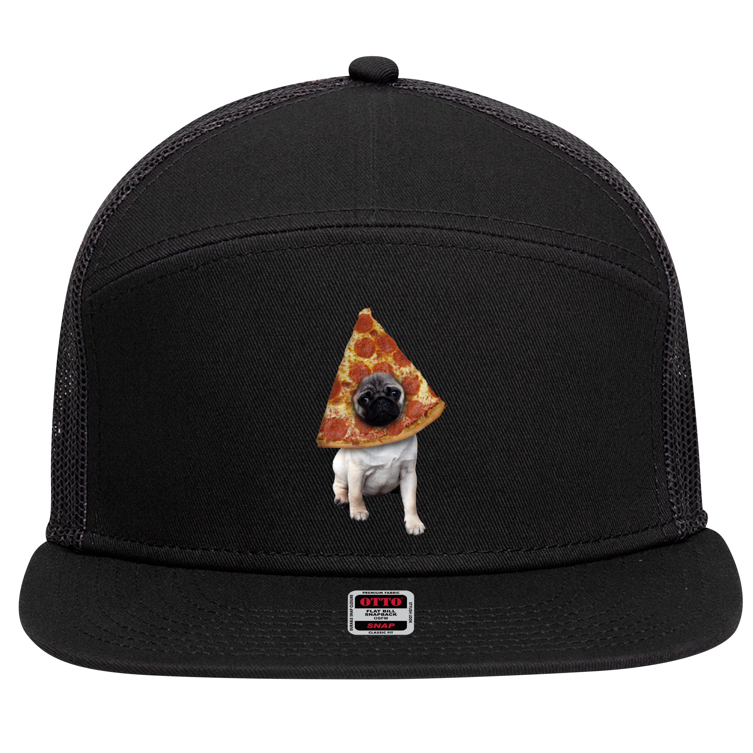 Pizza Pug Dog 7 Panel Mesh Trucker Snapback Hat