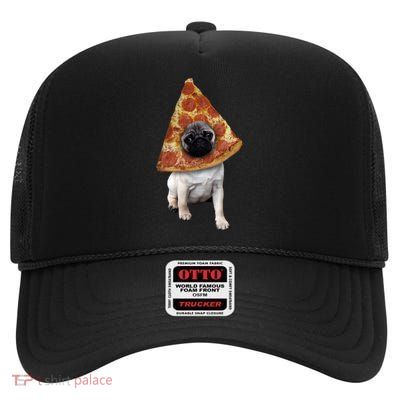 Pizza Pug Dog High Crown Mesh Back Trucker Hat