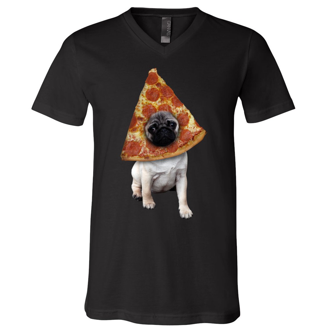 Pizza Pug Dog V-Neck T-Shirt