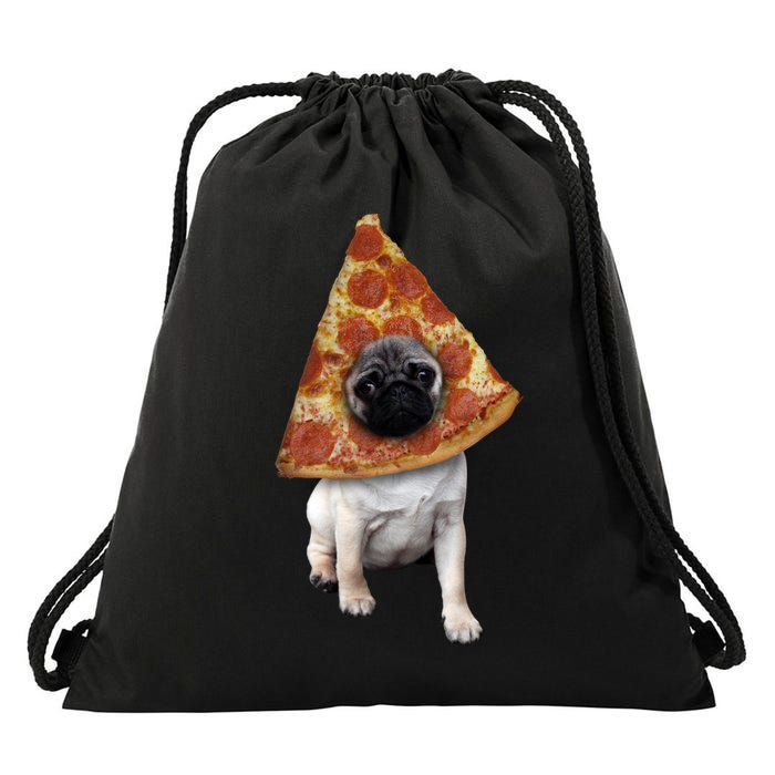 Pizza Pug Dog Drawstring Bag