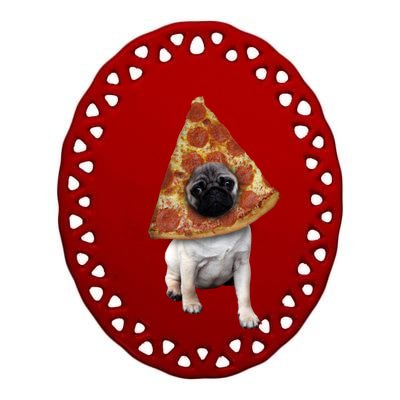 Pizza Pug Dog Ceramic Oval Ornament