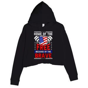 Patriotic July 4th Home Of The Free Because Of The Brave Gift Crop Fleece Hoodie