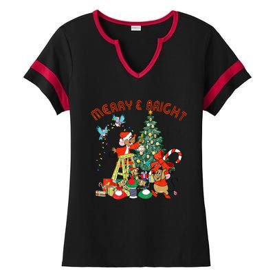 Princess Jaq And Gus Christmas Tree Lights Ladies Halftime Notch Neck Tee