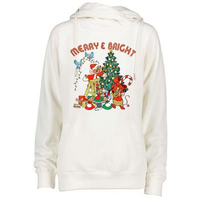 Princess Jaq And Gus Christmas Tree Lights Womens Funnel Neck Pullover Hood