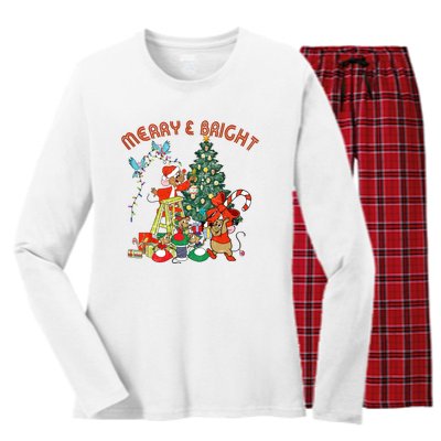 Princess Jaq And Gus Christmas Tree Lights Women's Long Sleeve Flannel Pajama Set 