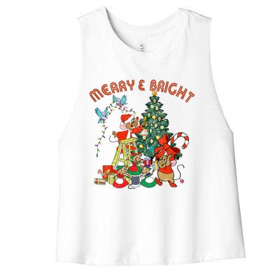 Princess Jaq And Gus Christmas Tree Lights Women's Racerback Cropped Tank