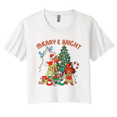 Princess Jaq And Gus Christmas Tree Lights Women's Crop Top Tee