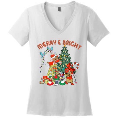 Princess Jaq And Gus Christmas Tree Lights Women's V-Neck T-Shirt