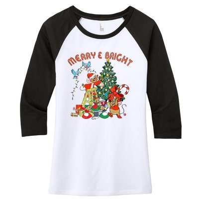 Princess Jaq And Gus Christmas Tree Lights Women's Tri-Blend 3/4-Sleeve Raglan Shirt