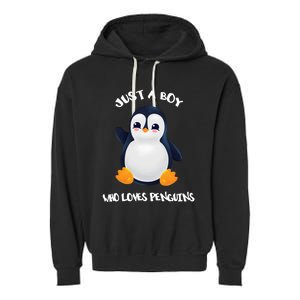 Penguin Just A Boy Who Loves Penguins Gift Garment-Dyed Fleece Hoodie