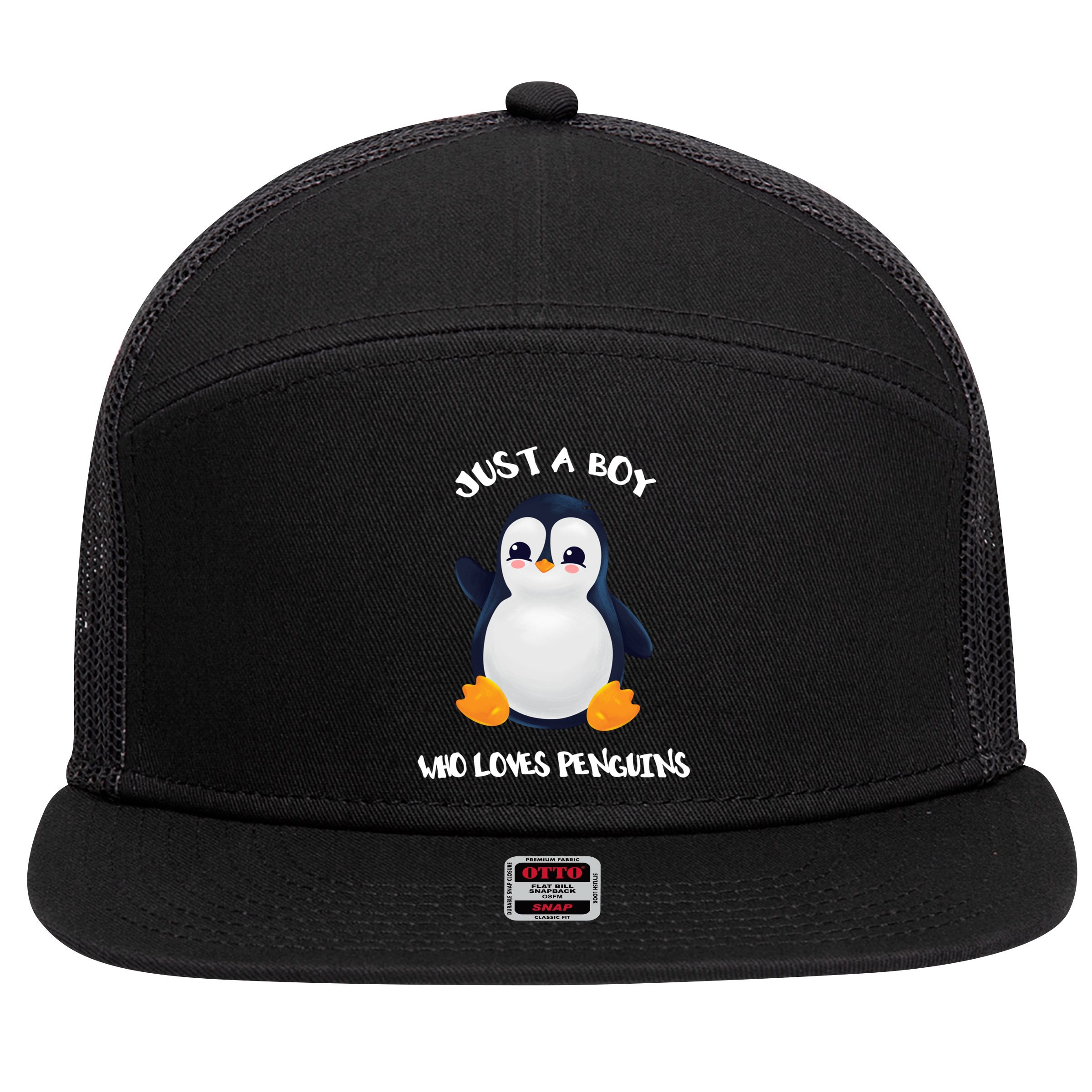 Penguin Just A Boy Who Loves Penguins Gift 7 Panel Mesh Trucker Snapback Hat