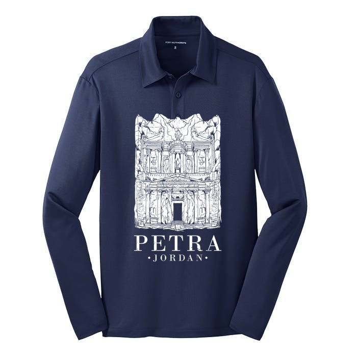 Petra Jordan Archaeological Monument Souvenir Silk Touch Performance Long Sleeve Polo