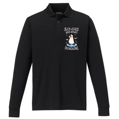 Penguin Just A Girl Who Loves Penguins Meaningful Gift Performance Long Sleeve Polo