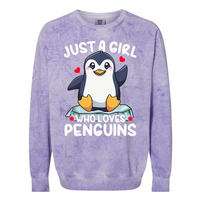 Penguin Just A Girl Who Loves Penguins Cool Gift Colorblast Crewneck Sweatshirt